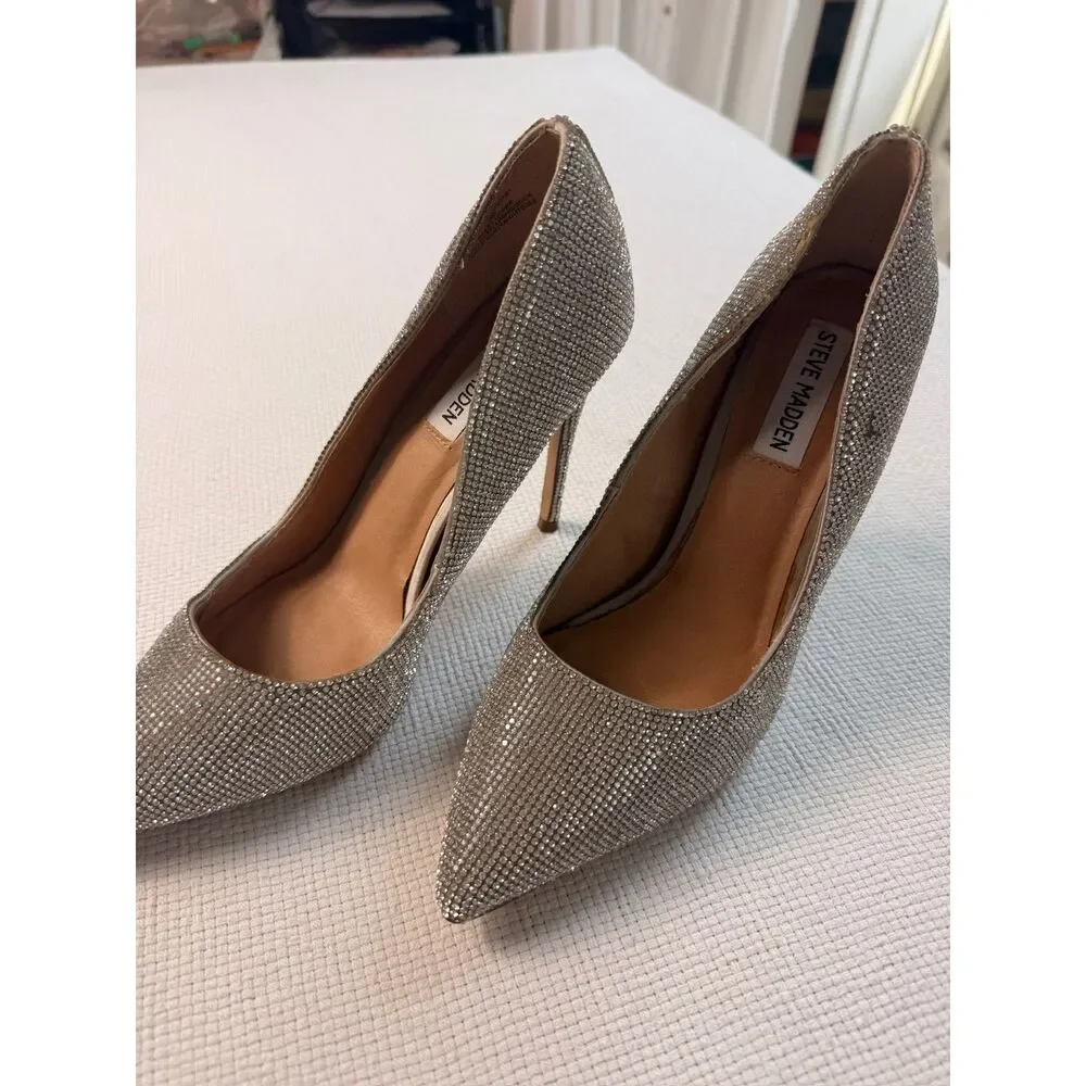 Steve Madden “Daisie” Rhinestone Stiletto Pumps Silver Size 8 Heels Sparkly - Picture 6 of 11